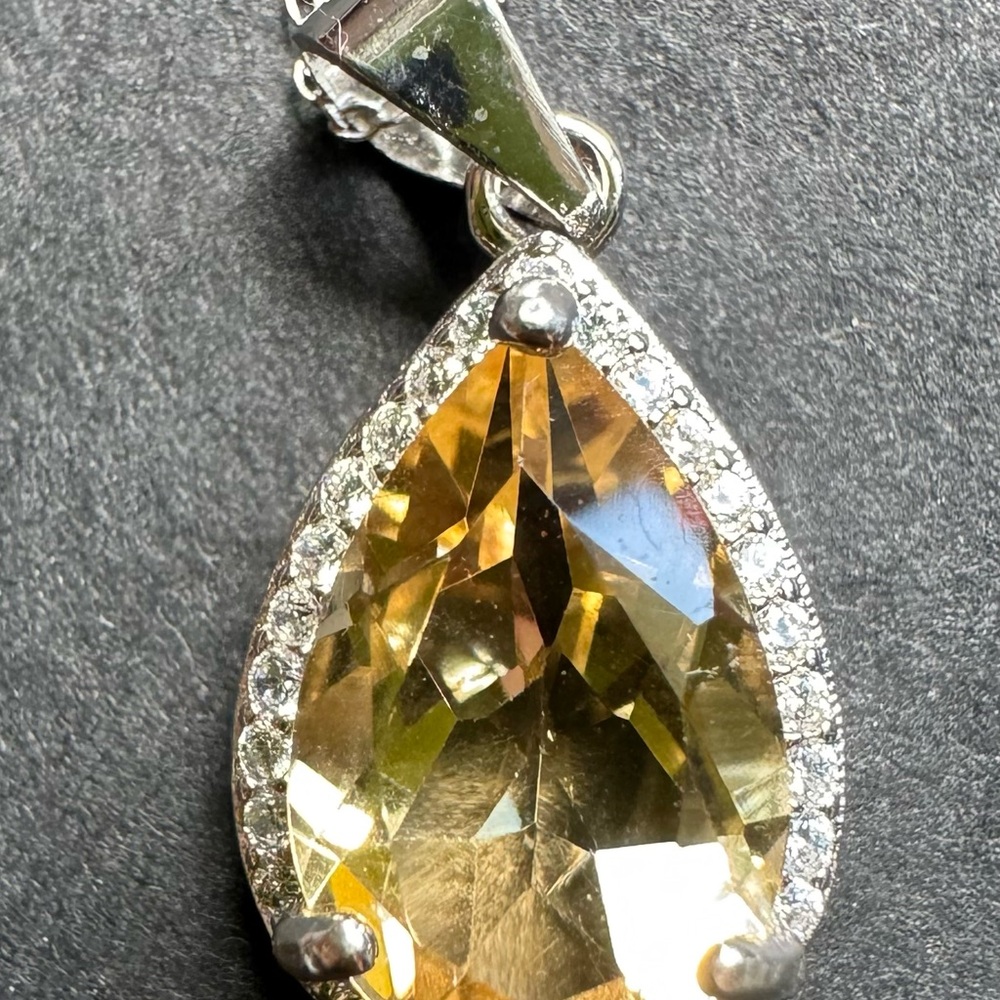 Sterling Silver Teardrop Citrine Pendant Necklace - Yellow